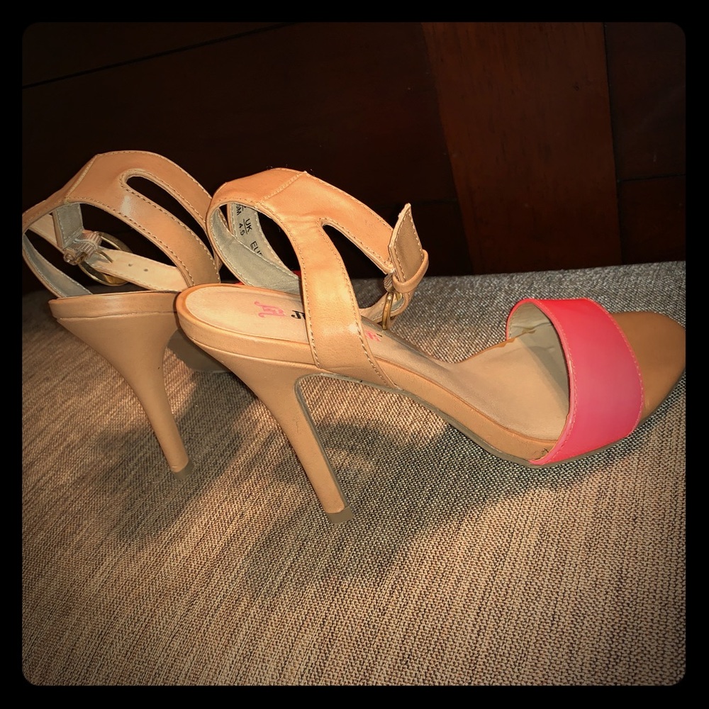 Tan/hot pink ankle strap heels